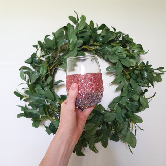 Rose gold & silver stemless wine glass