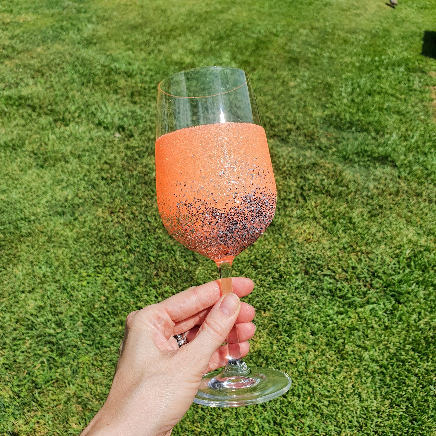 Coral & silver wine glass