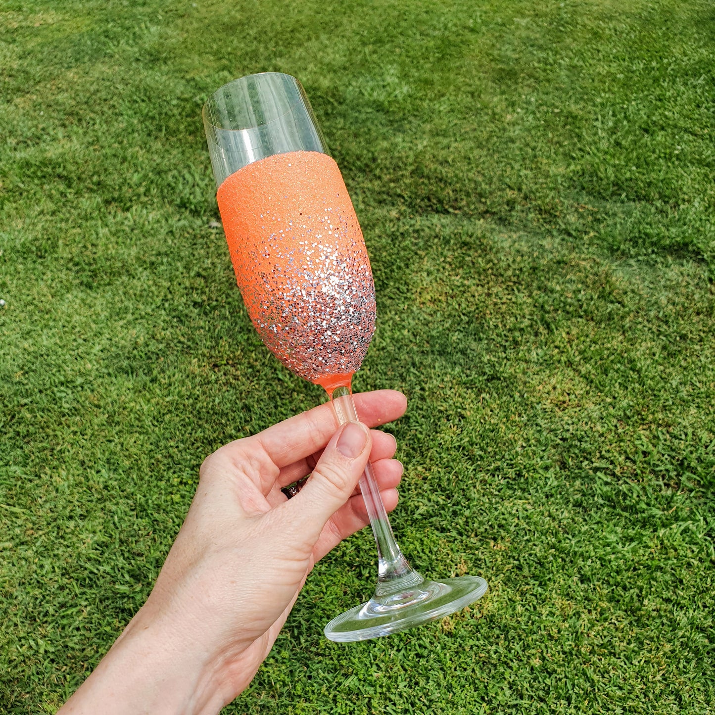 Coral & silver champagne flute