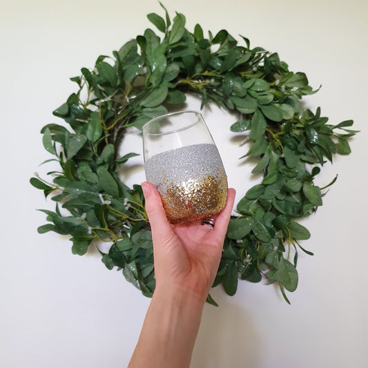 Silver & gold stemless wine glass