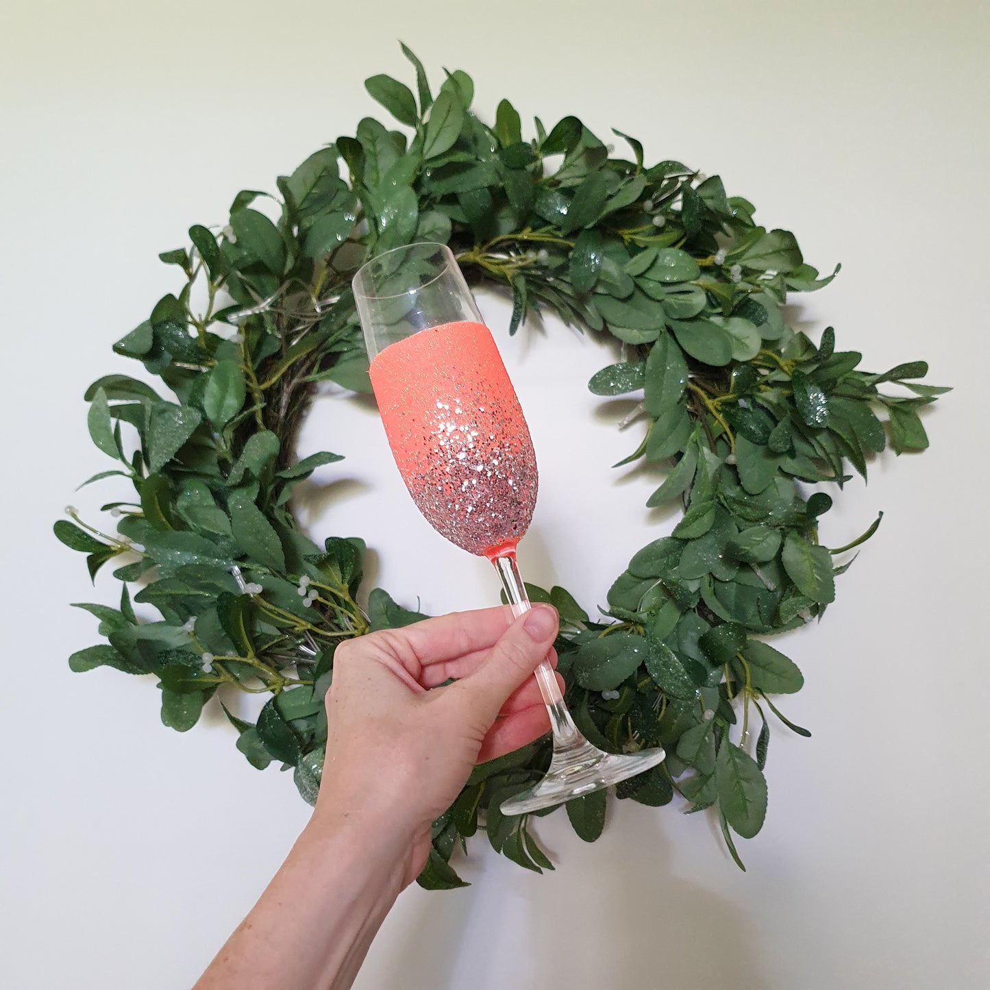 Coral & silver champagne flute