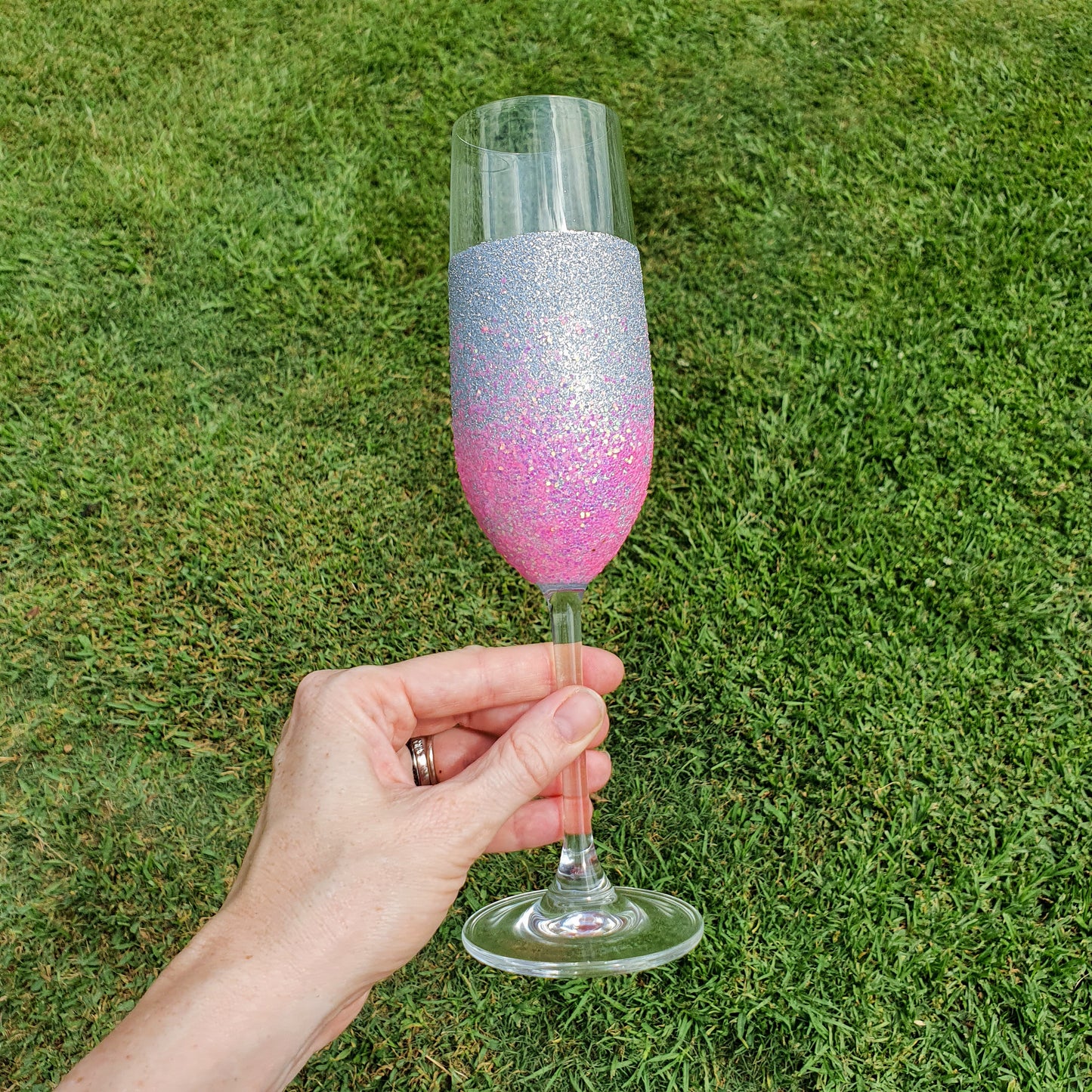 Silver & cotton candy champagne flute