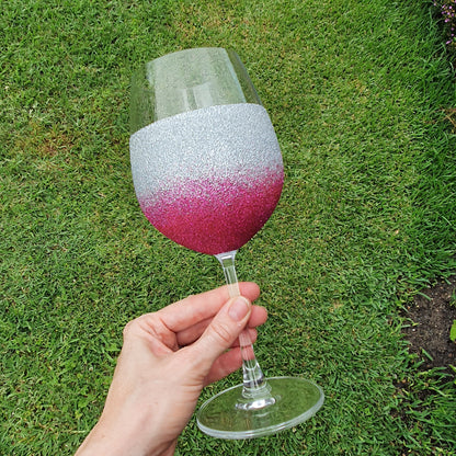 Silver & fuchsia wine glass