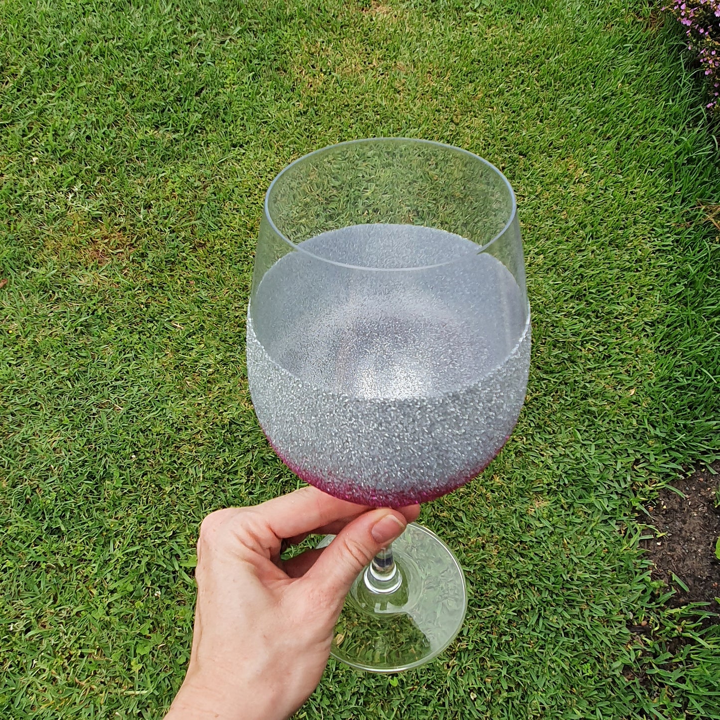 Silver & fuchsia wine glass