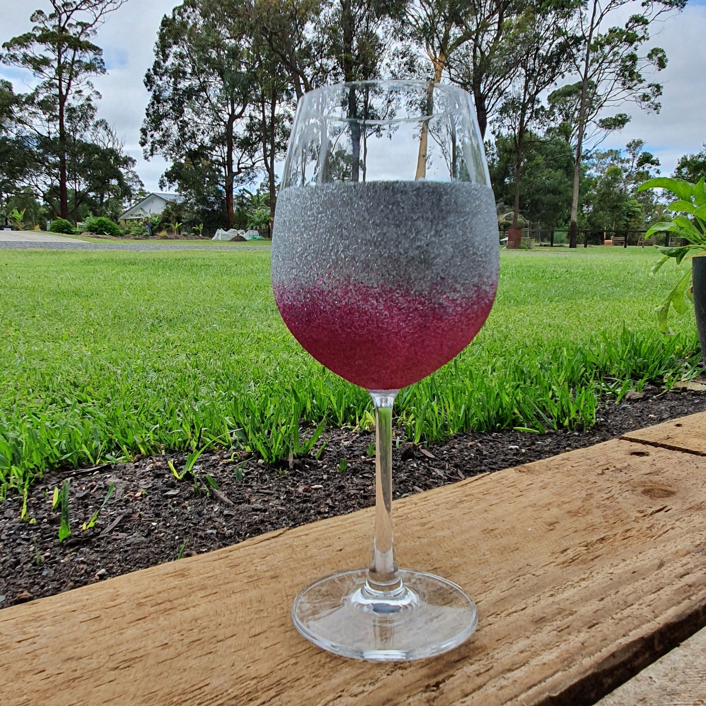 Silver & fuchsia wine glass