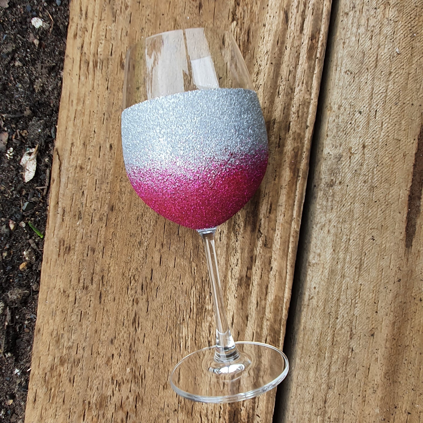 Silver & fuchsia wine glass