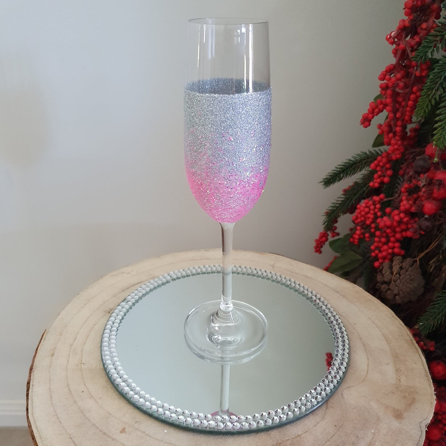 Silver & cotton candy champagne flute