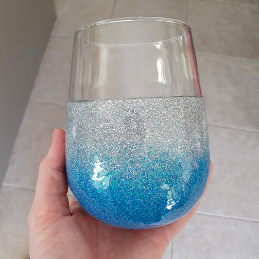 Silver & neon aqua stemless wine glass