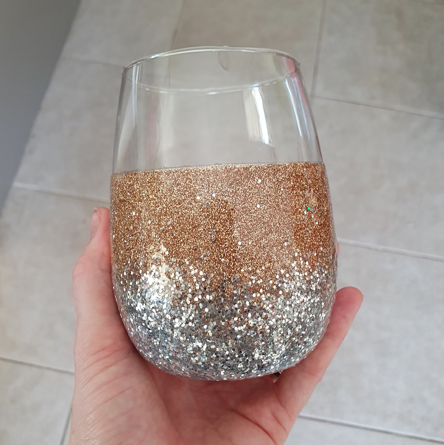 Gold & silver stemless wine glass