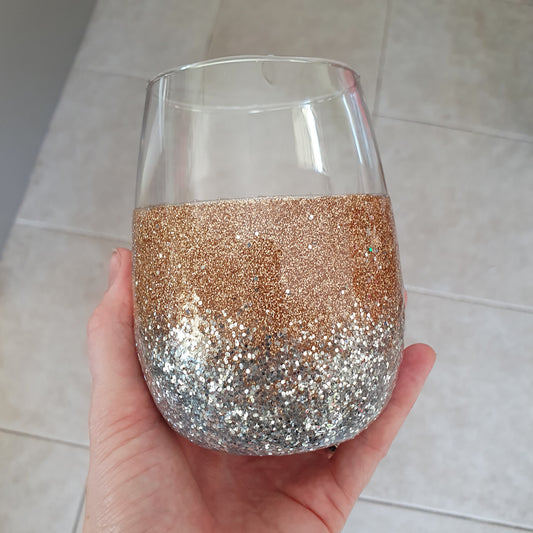 Gold & silver stemless wine glass