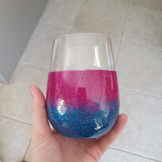 Marine blue & fuchsia stemless wine glass