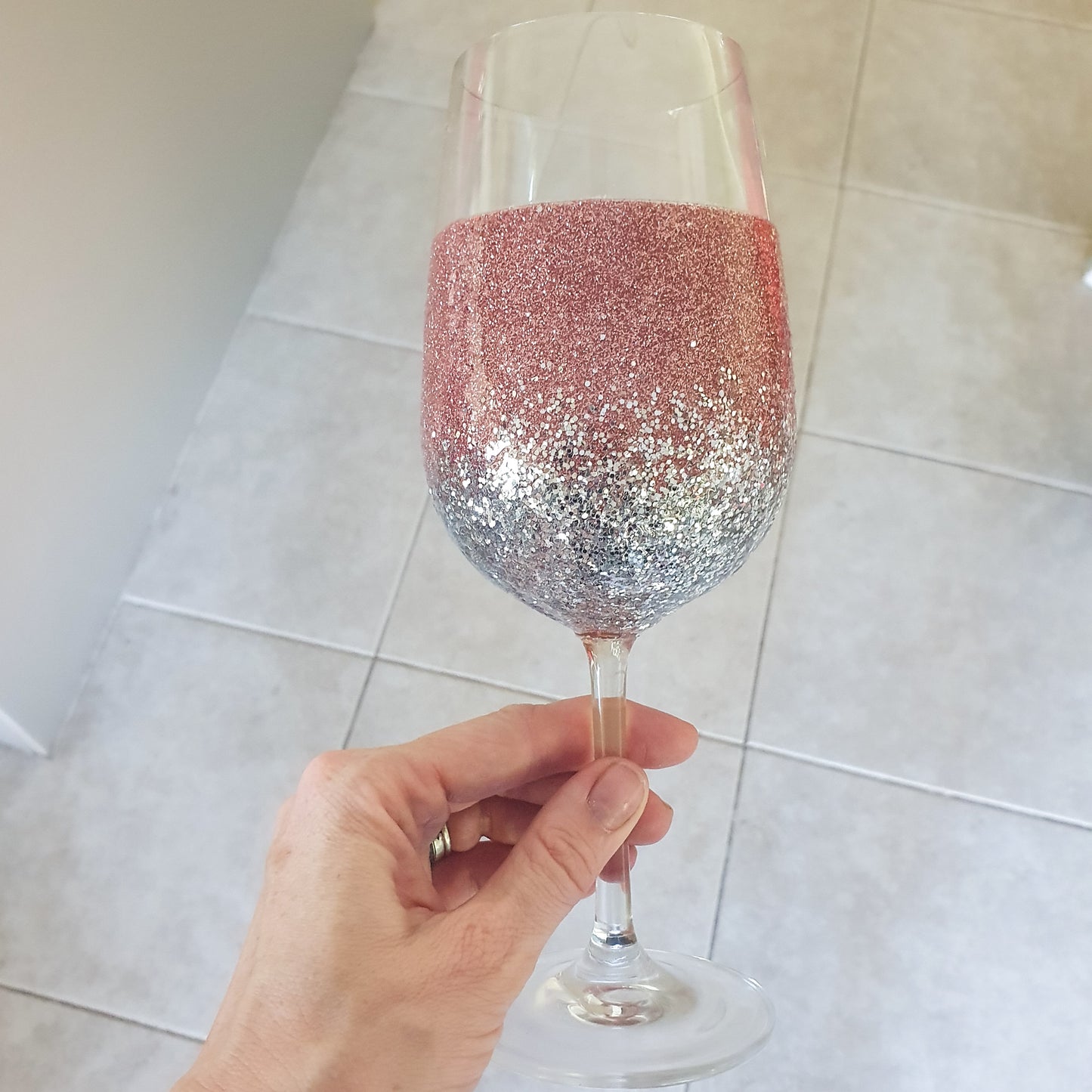 Rose gold & silver wine glass