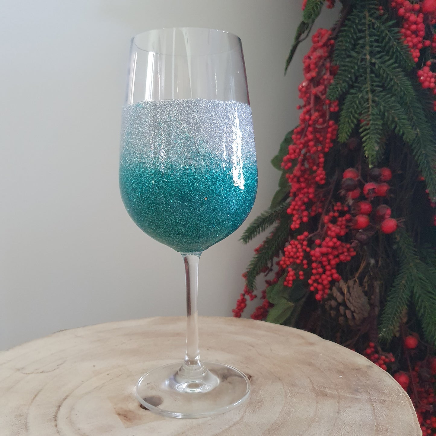 Silver & teal wine glass