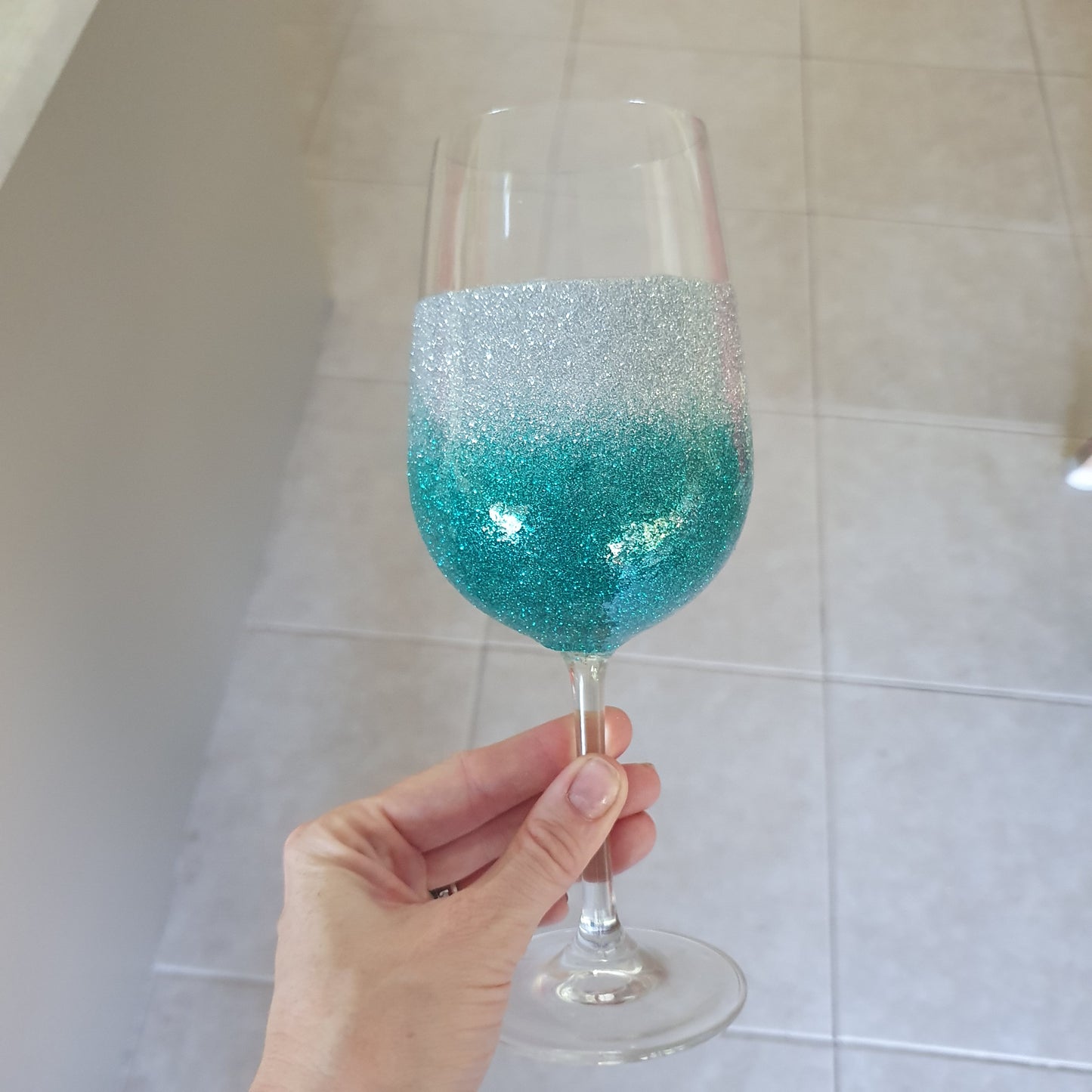 Silver & teal wine glass