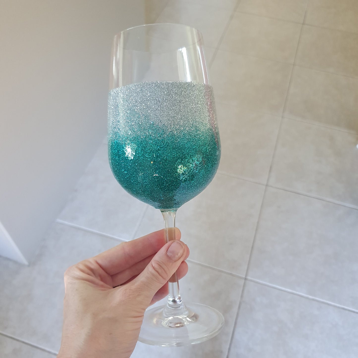 Silver & teal wine glass