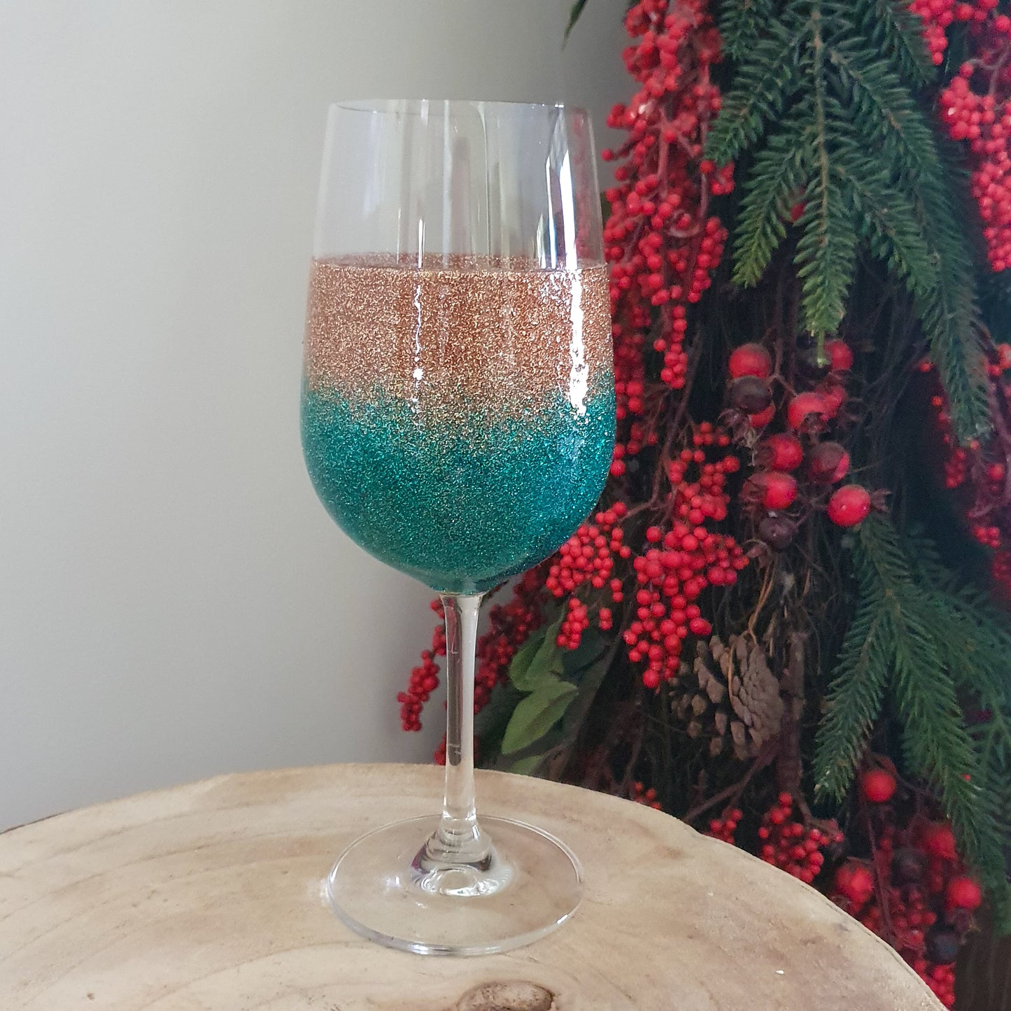 Gold & teal wine glass