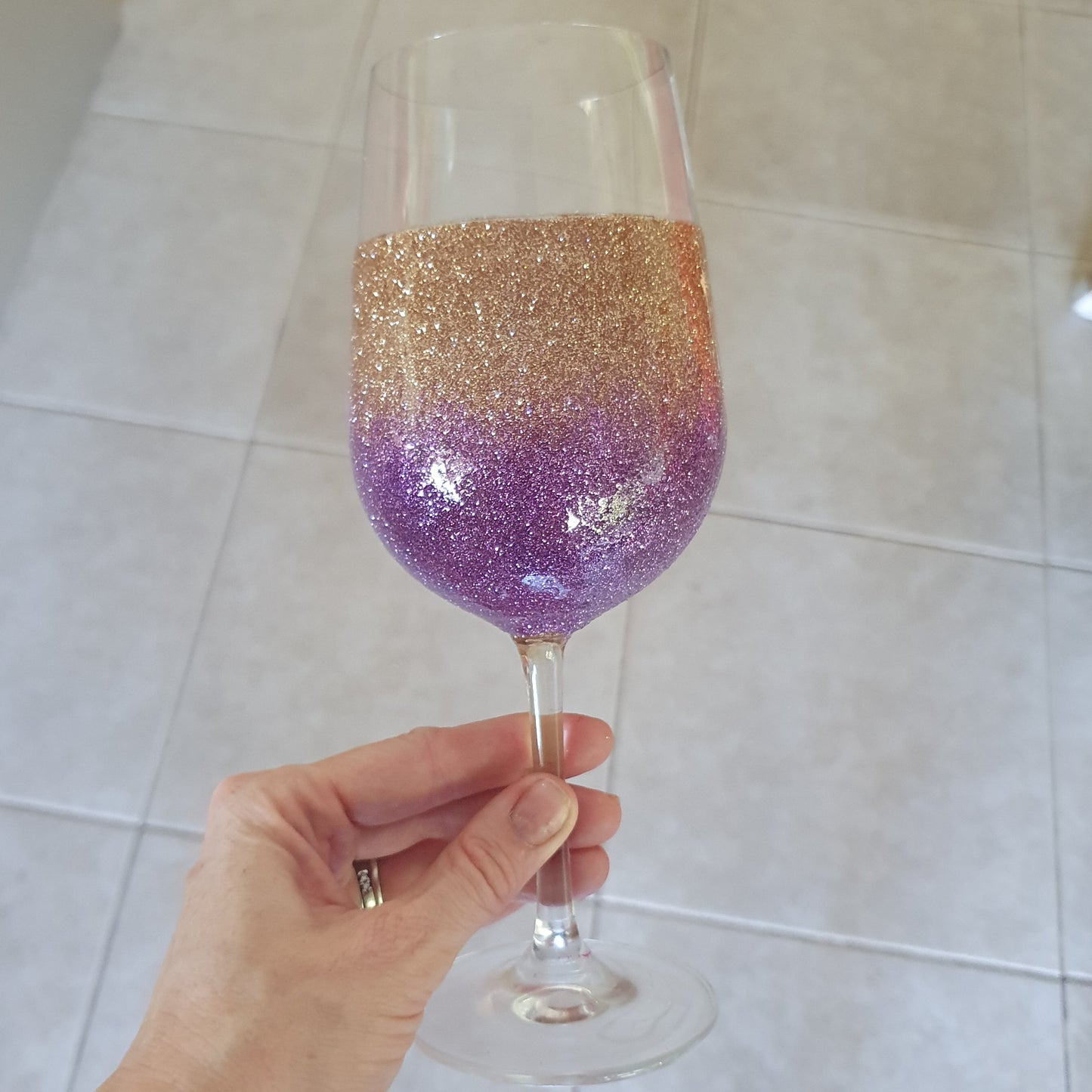 Gold & lilac wine glass