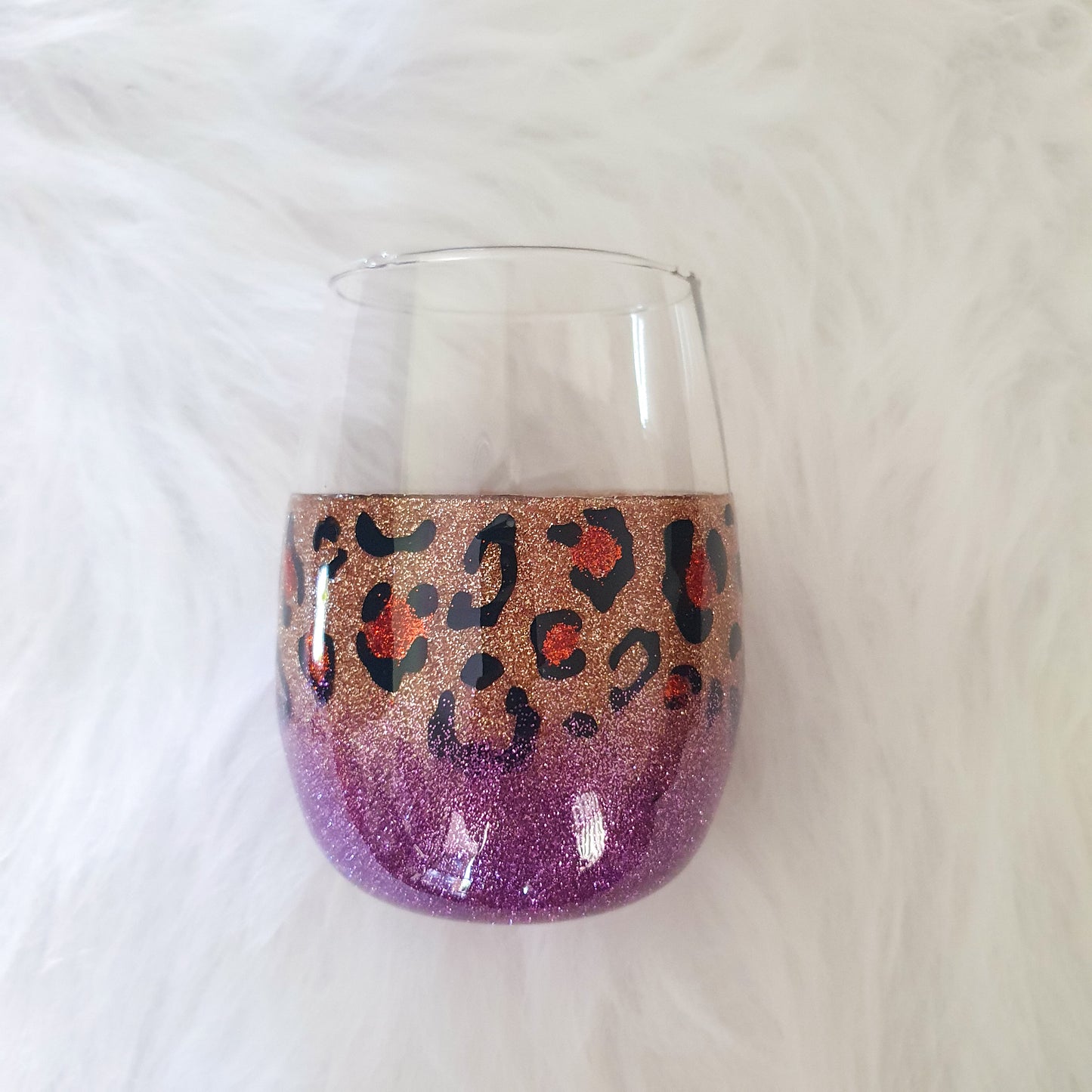 Leopard print ombre stemless wine glass