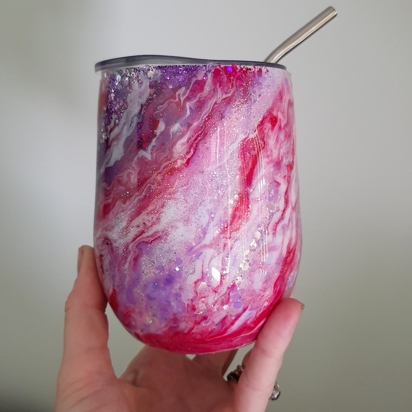 Pink/Purple glitter & pour wine tumbler