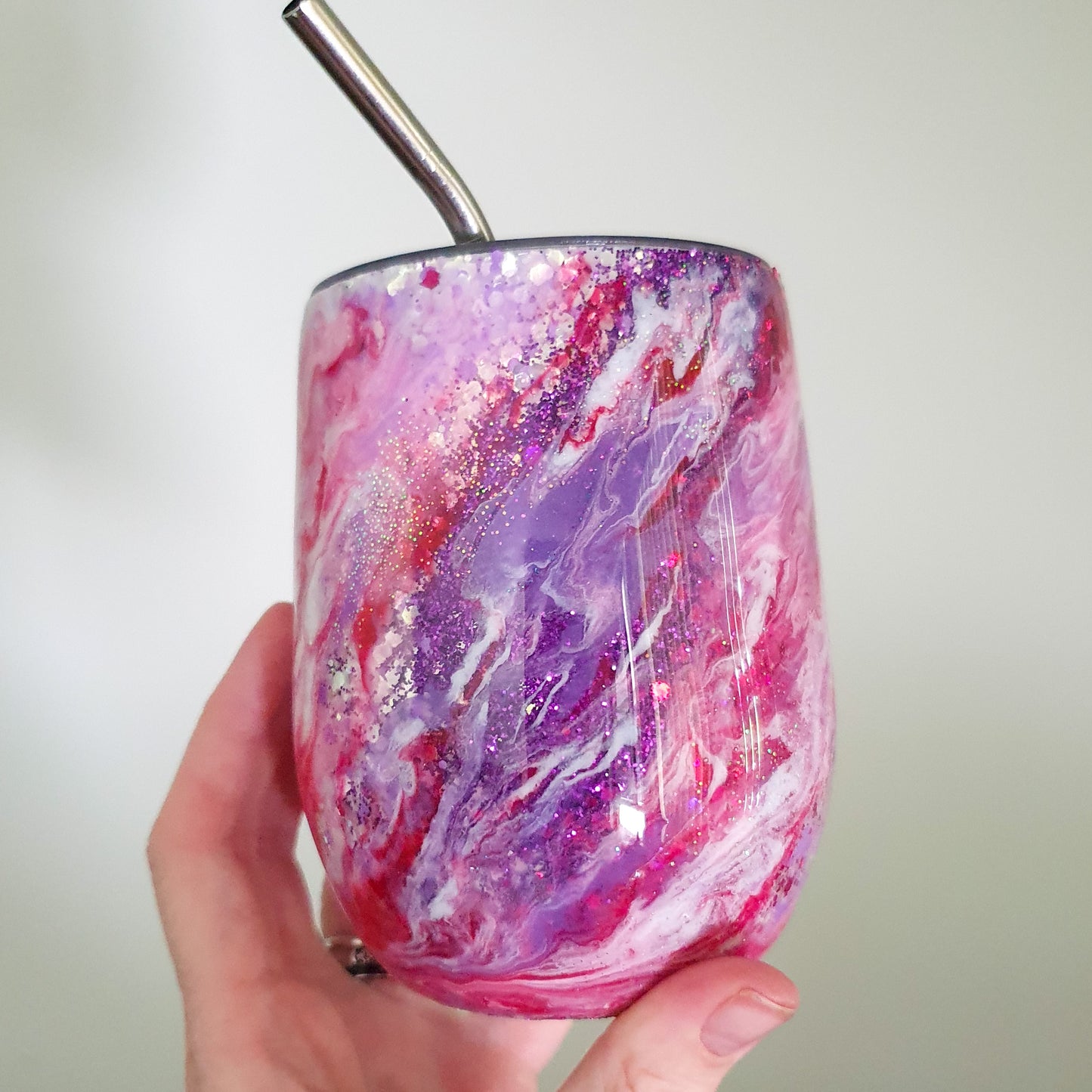 Pink/Purple glitter & pour wine tumbler