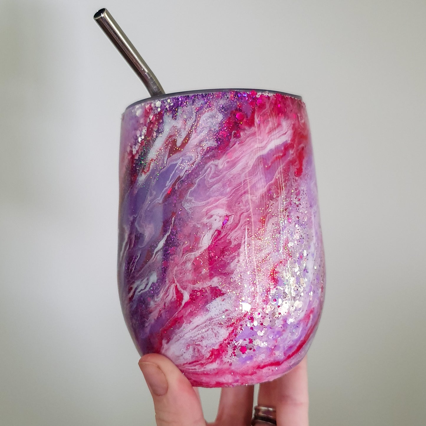 Pink/Purple glitter & pour wine tumbler