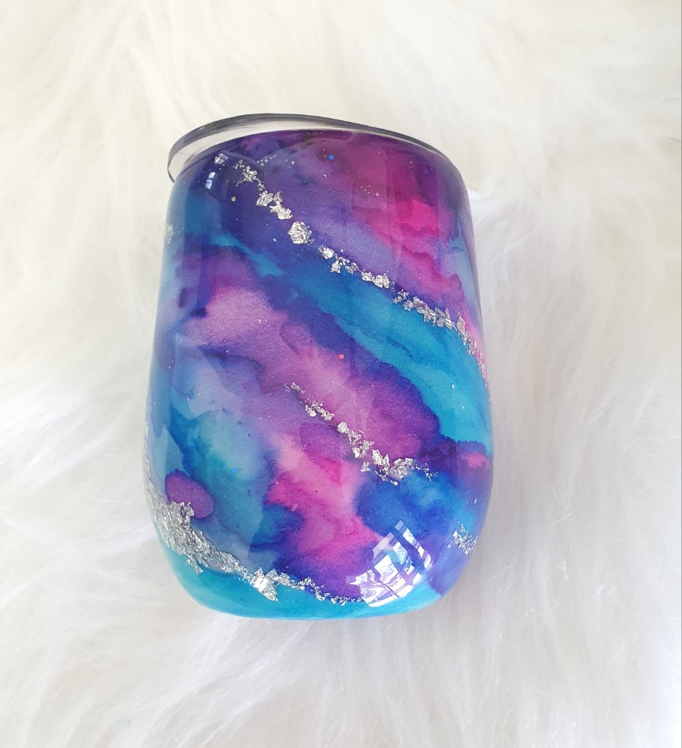 Watercolour & silver flakes wine tumbler