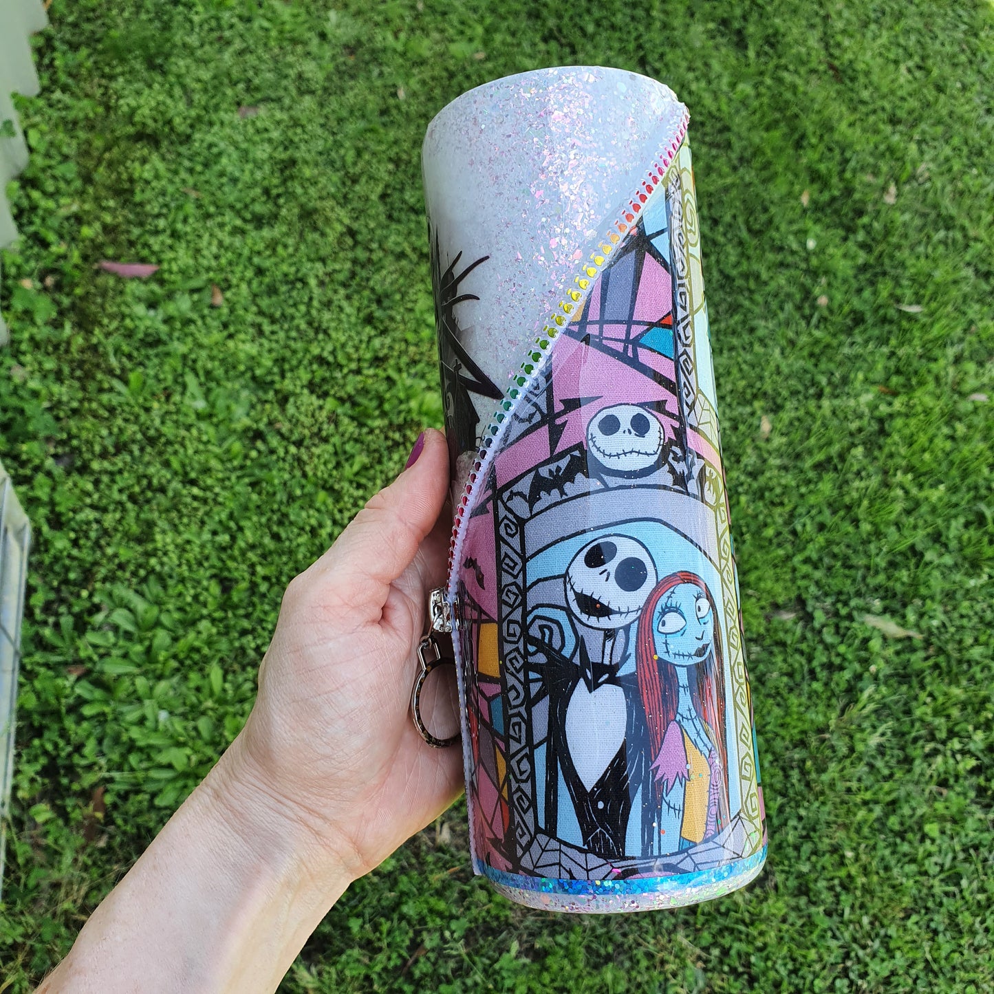 Pink fabric zipper tumbler