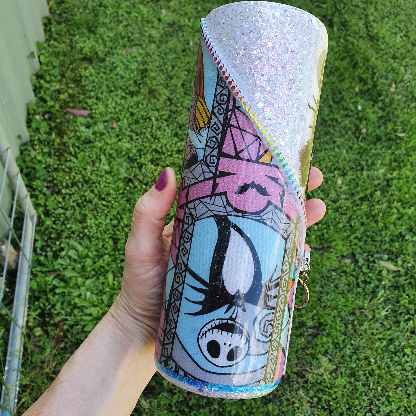 Pink fabric zipper tumbler